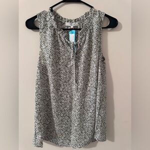 NWT STITCH FIX Splendid Olive Green and White Floral Tie-Neck Sleeveless Top